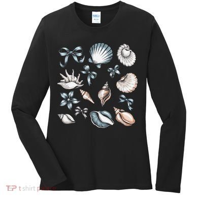 Coquette Blue Bow Ocean Beach Retro Summer Women Women's Long Sleeve Shirt