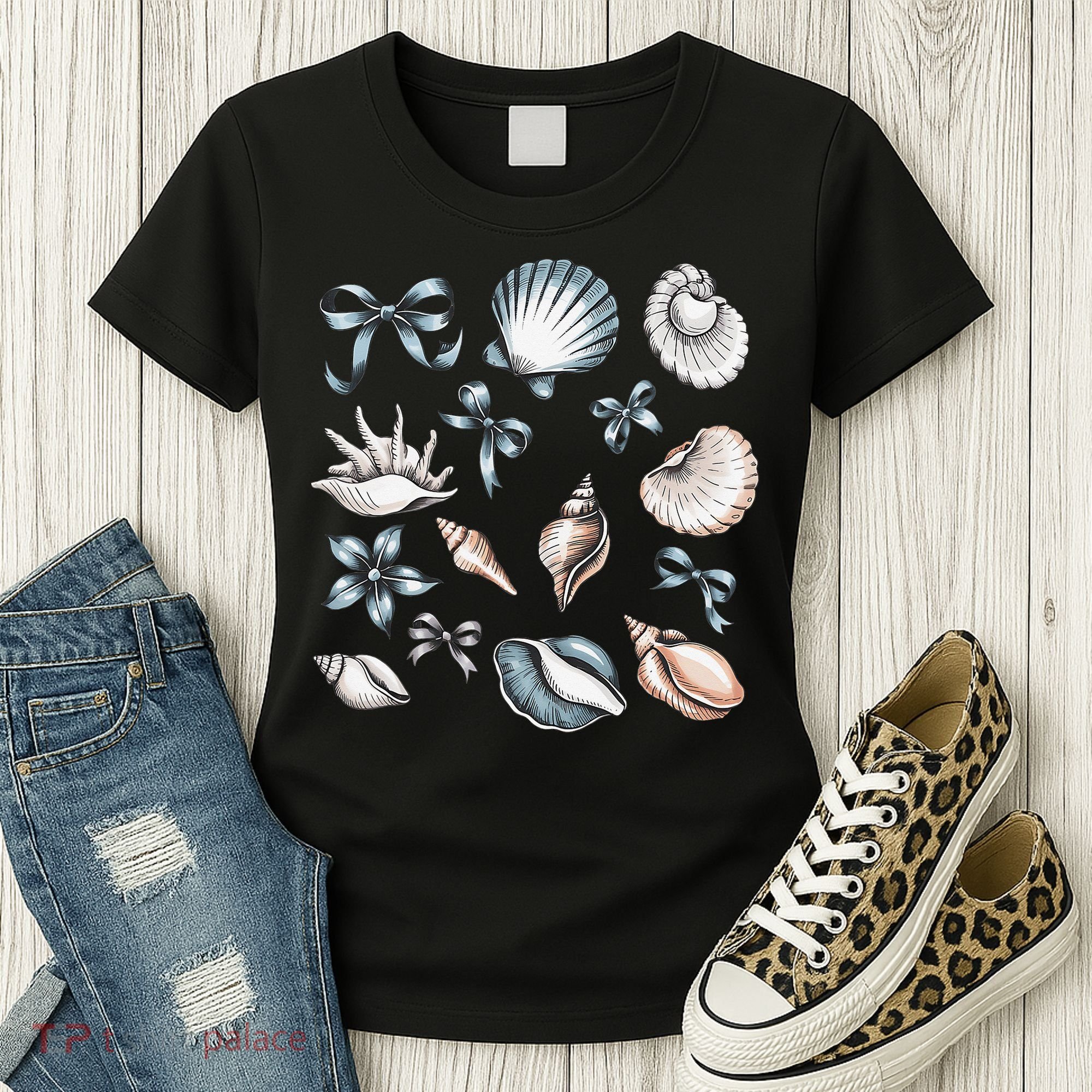Coquette Blue Bow Ocean Beach Retro Summer Women Women's T-Shirt
