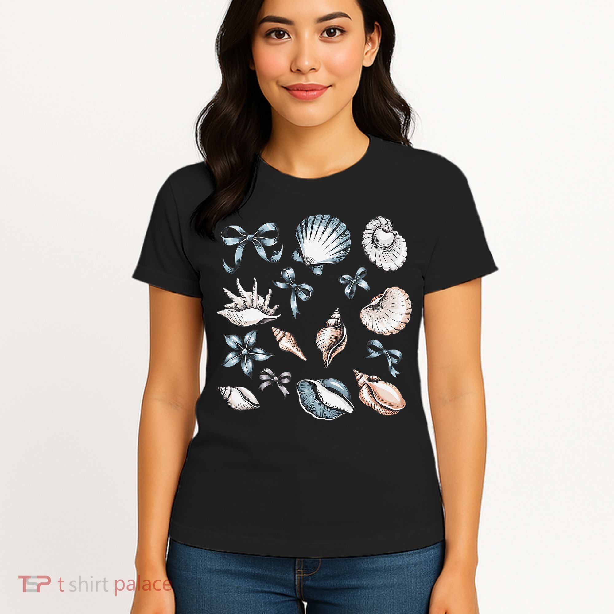 Coquette Blue Bow Ocean Beach Retro Summer Women Women's T-Shirt