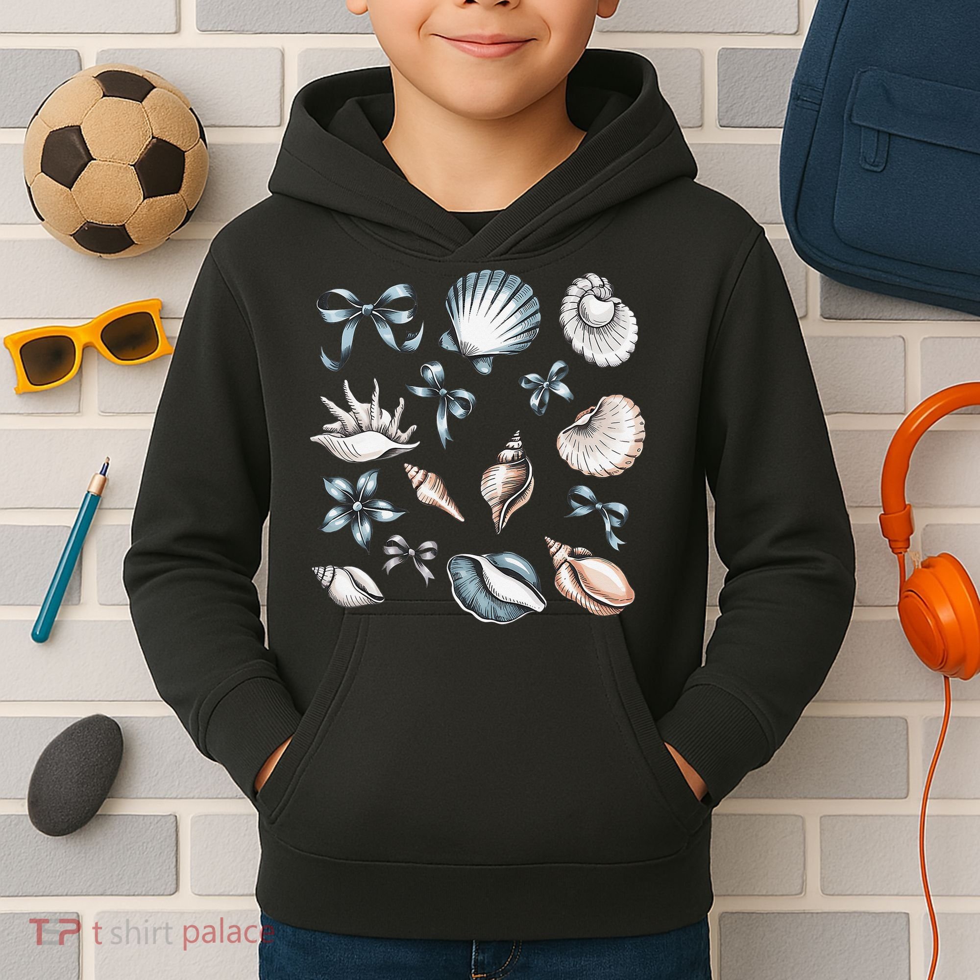 Coquette Blue Bow Ocean Beach Retro Summer Women Kids Hoodie