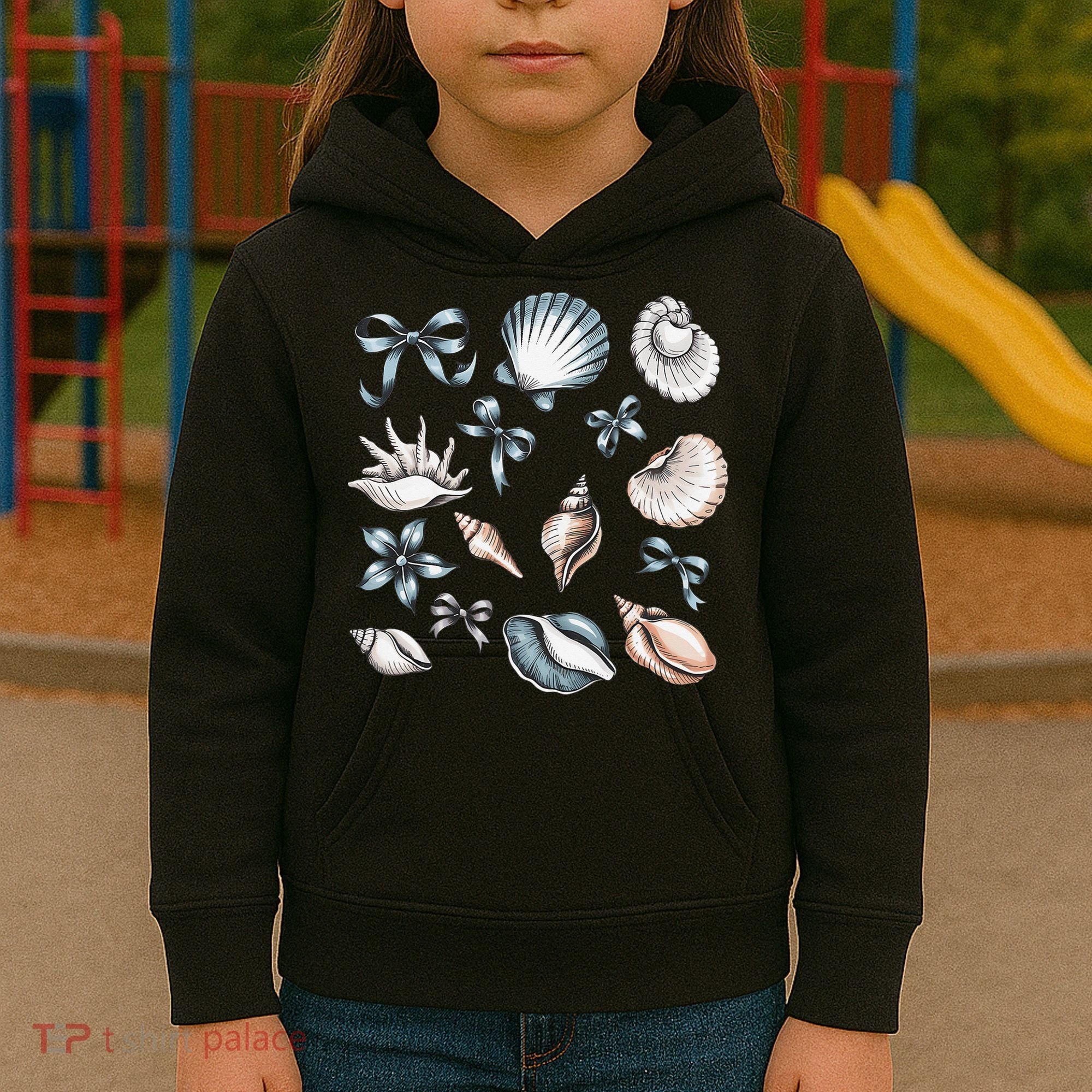 Coquette Blue Bow Ocean Beach Retro Summer Women Kids Hoodie
