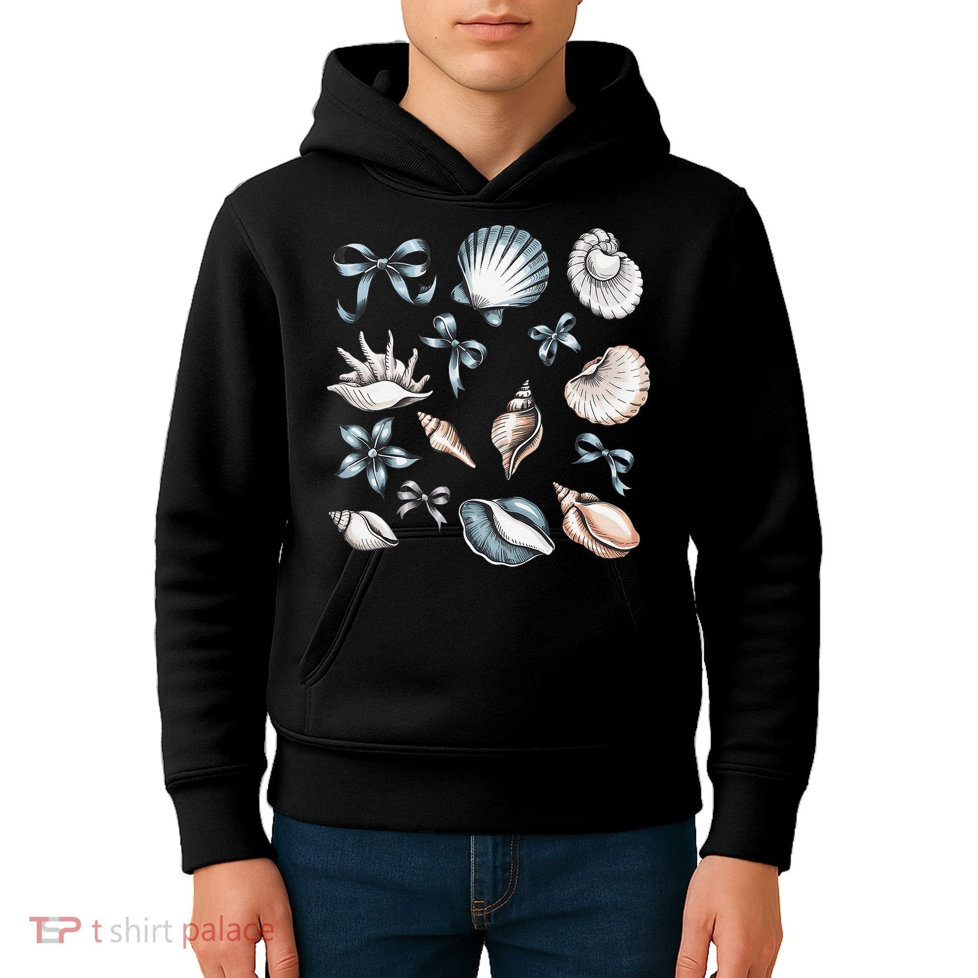 Coquette Blue Bow Ocean Beach Retro Summer Women Kids Hoodie