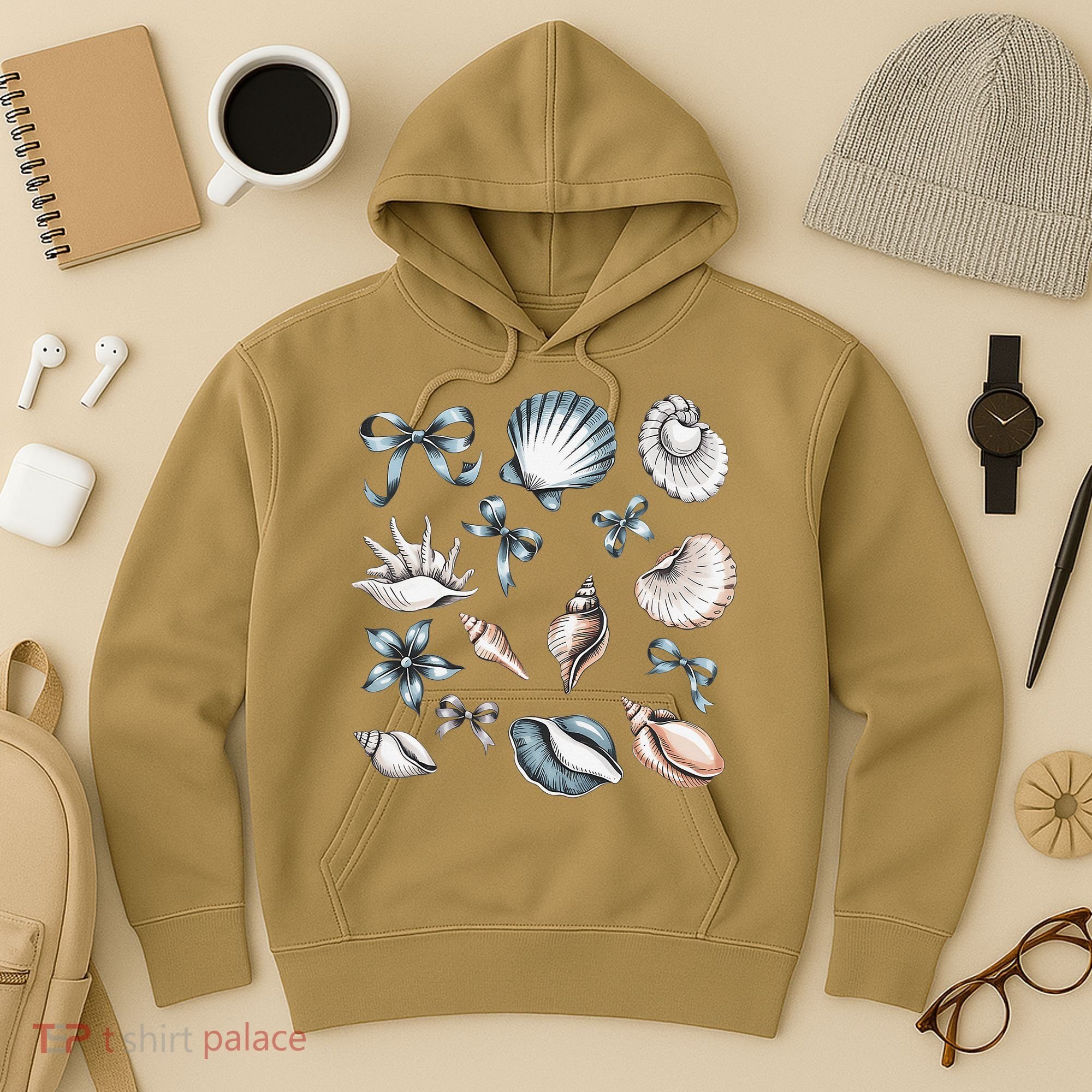 Coquette Blue Bow Ocean Beach Retro Summer Women Hoodie
