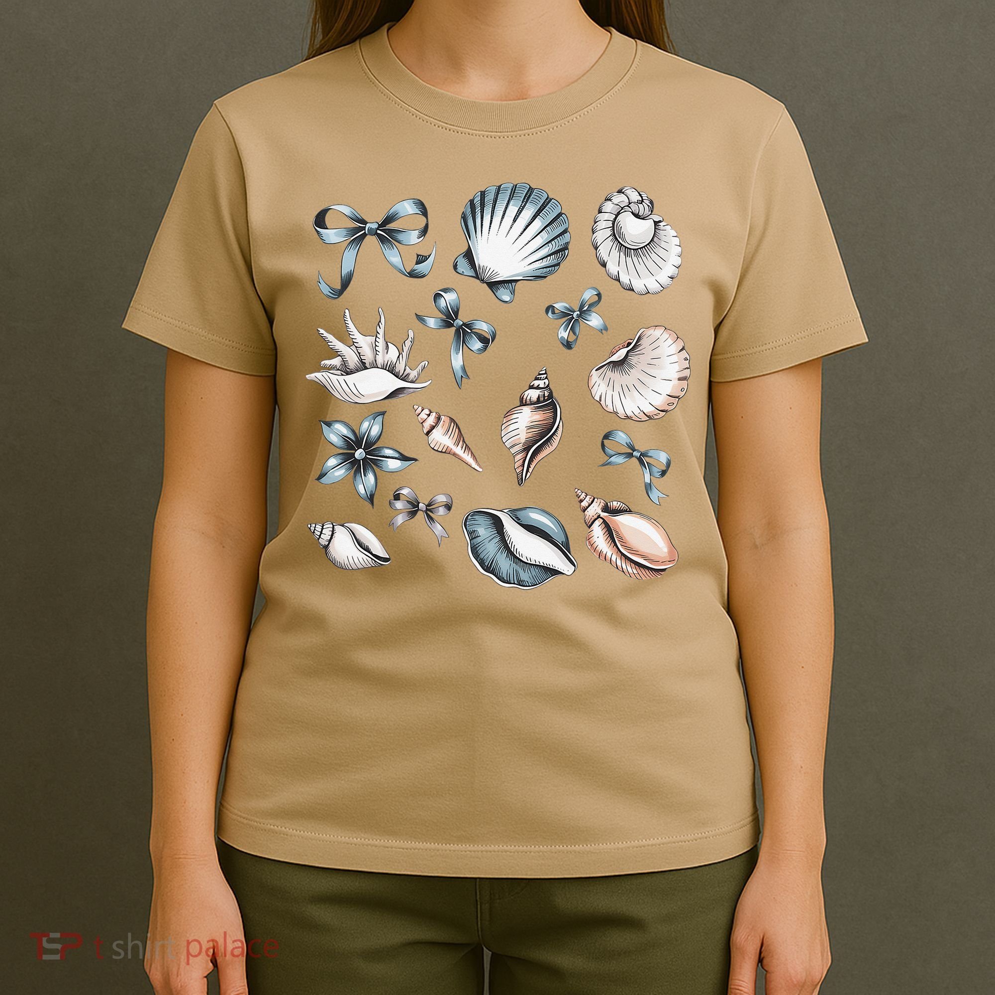 Coquette Blue Bow Ocean Beach Retro Summer Women T-Shirt