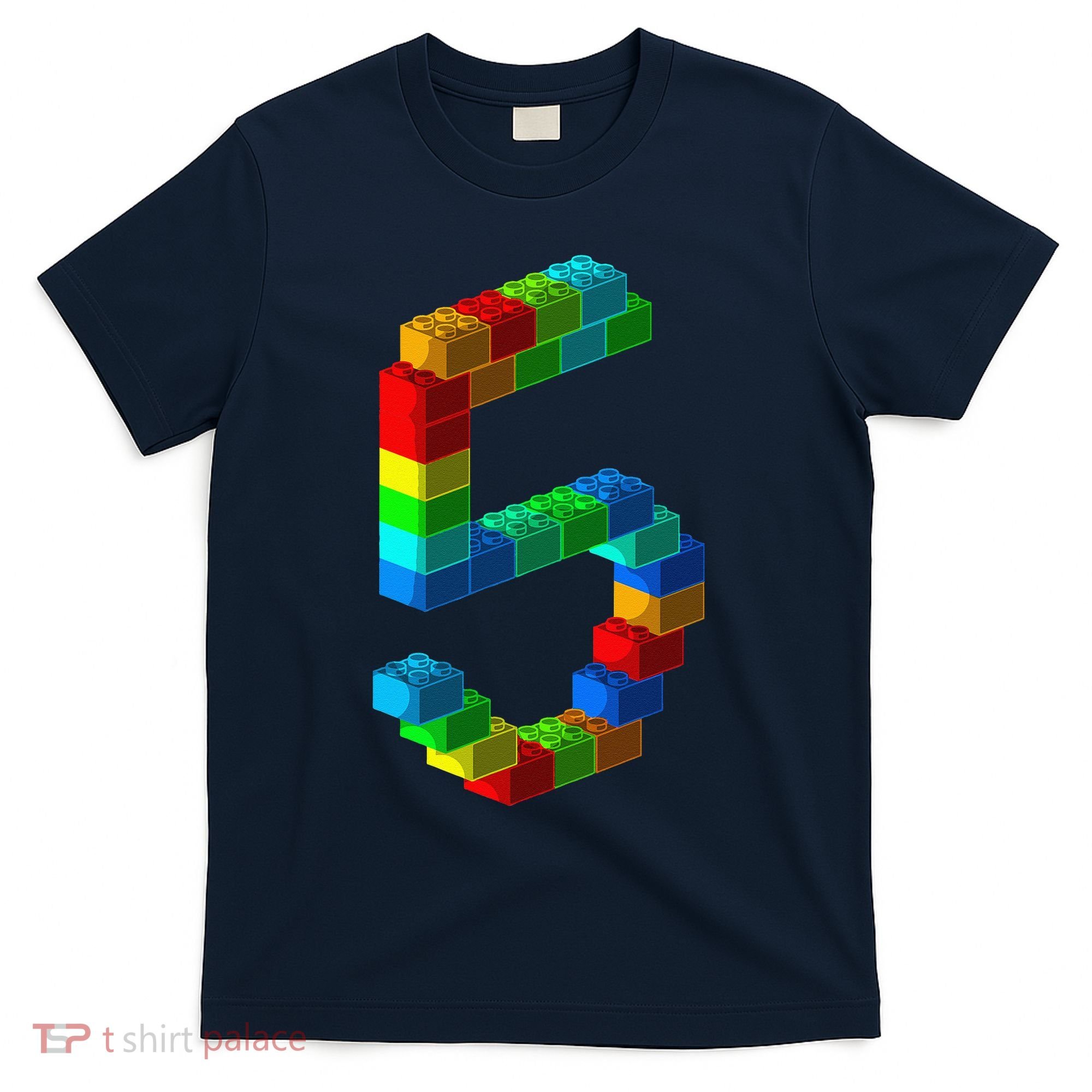 Cute Block Building 5th Birthday Gift 5 Years Old Boy Girl T-Shirt