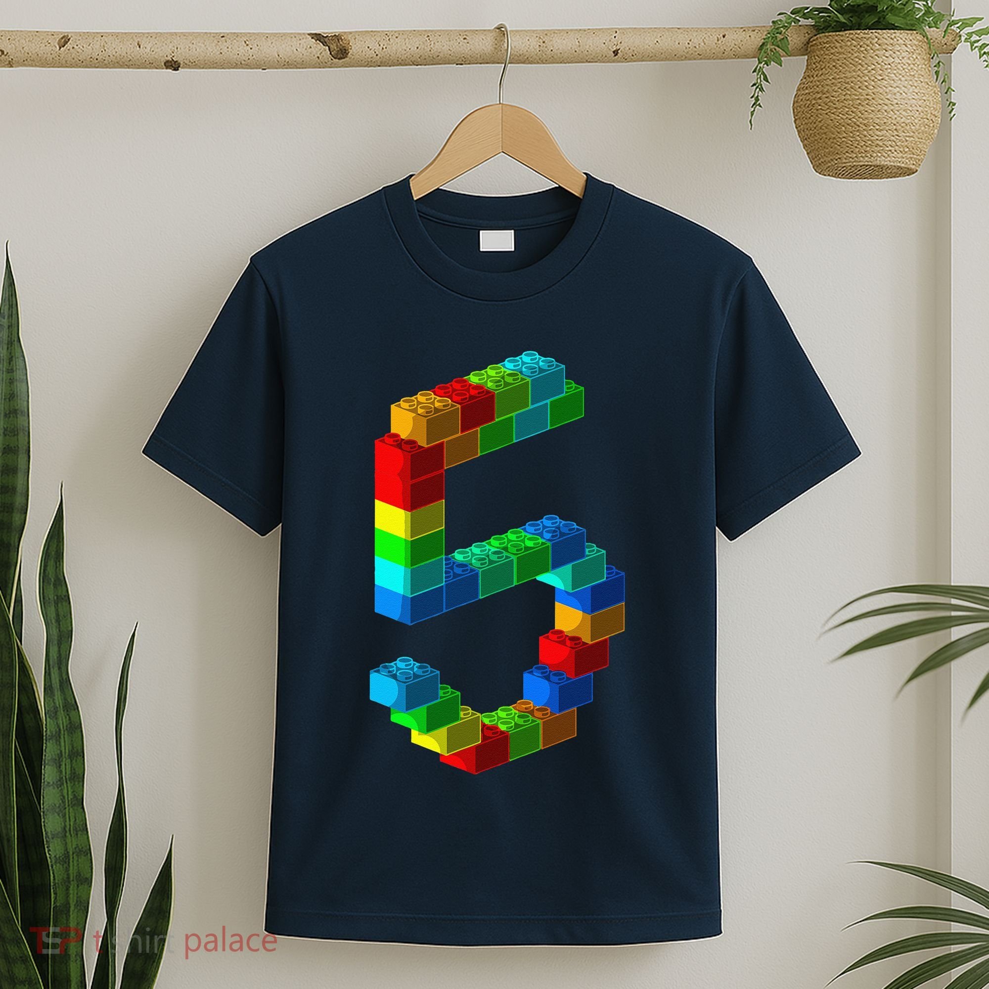 Cute Block Building 5th Birthday Gift 5 Years Old Boy Girl T-Shirt