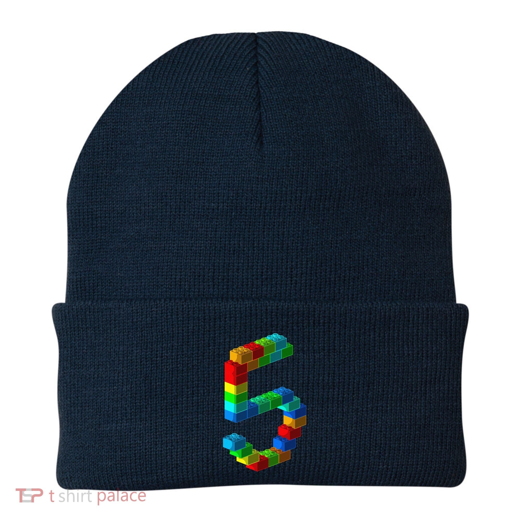 Cute Block Building 5th Birthday Gift 5 Years Old Boy Girl Beanie