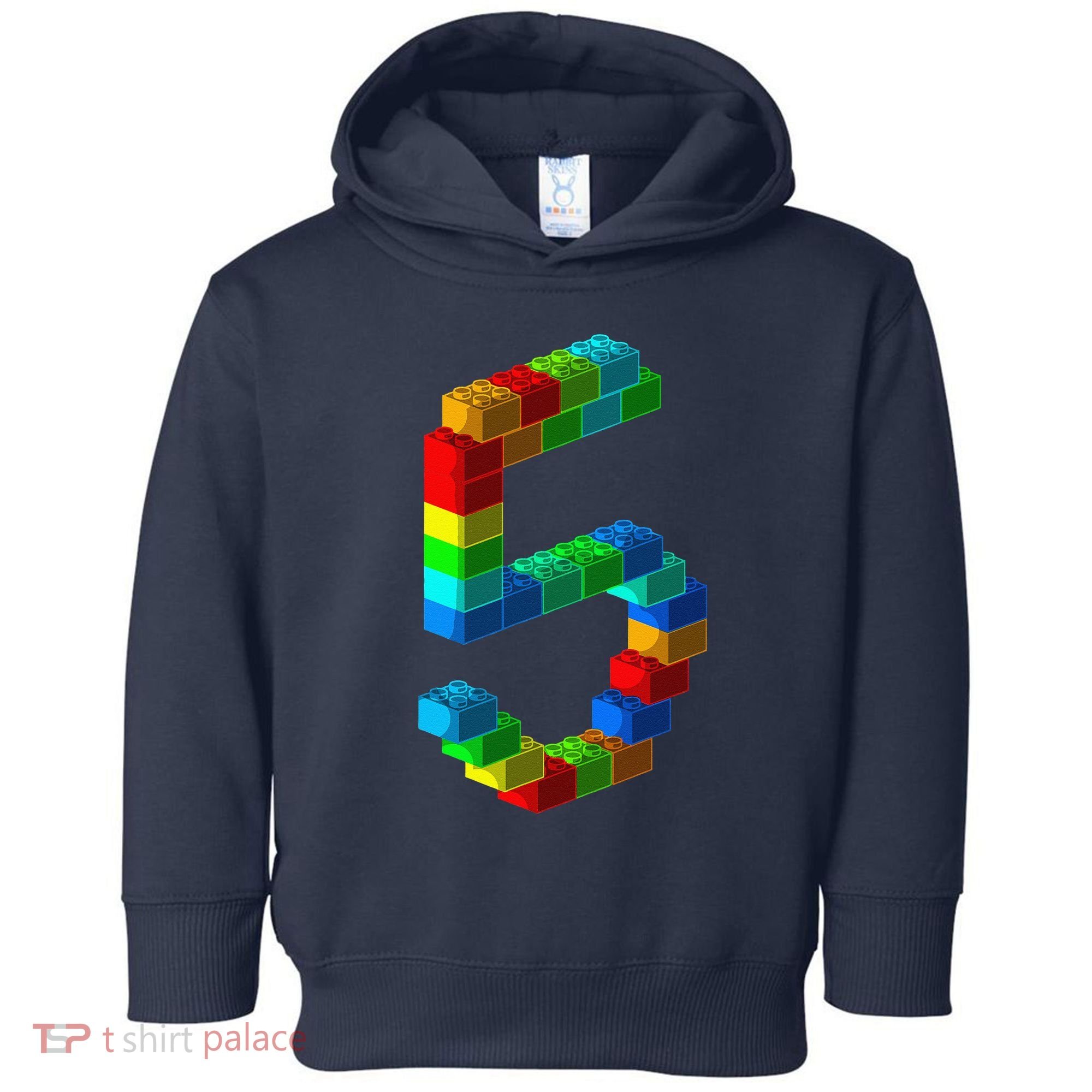 Cute Block Building 5th Birthday Gift 5 Years Old Boy Girl Toddler Hoodie