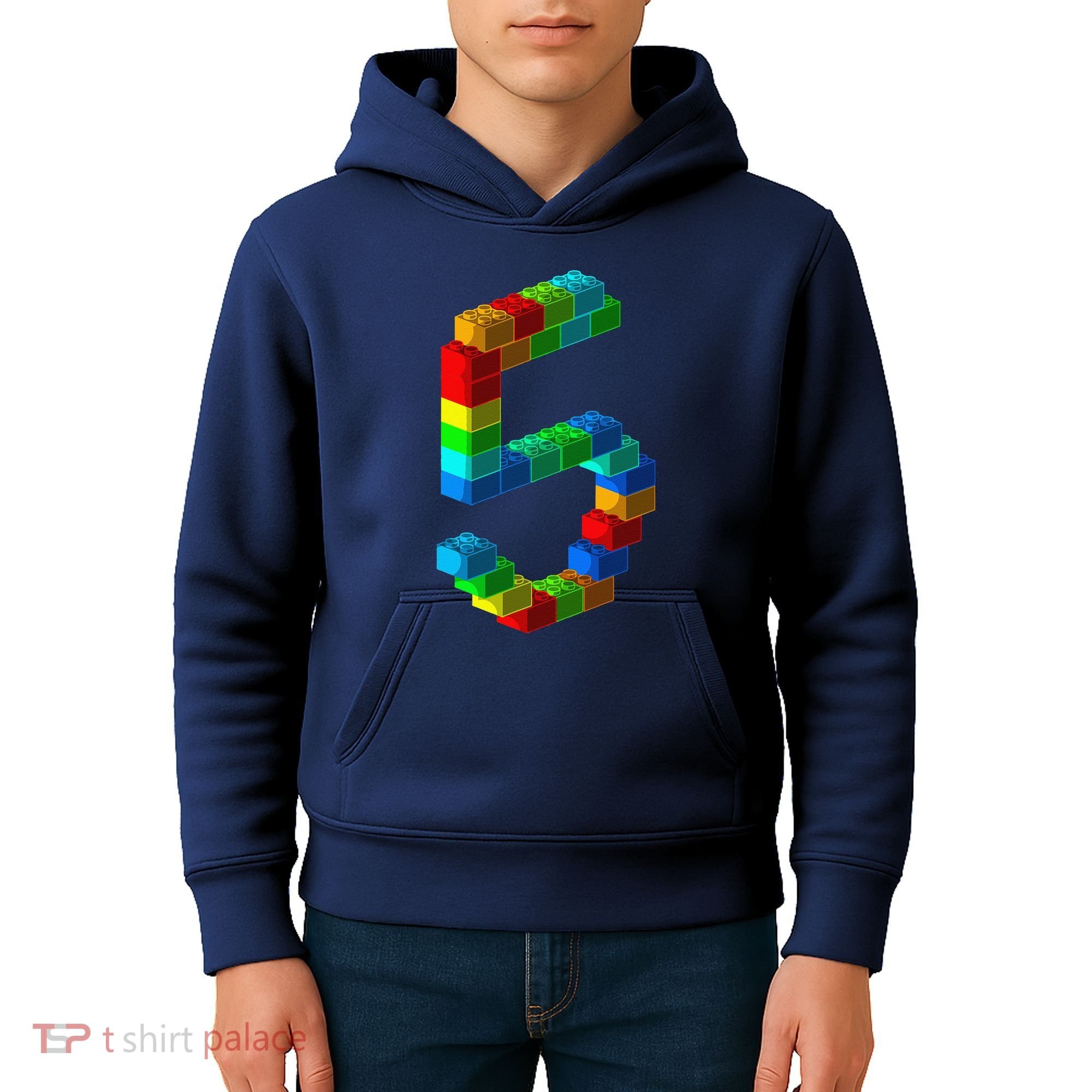 Cute Block Building 5th Birthday Gift 5 Years Old Boy Girl Kids Hoodie