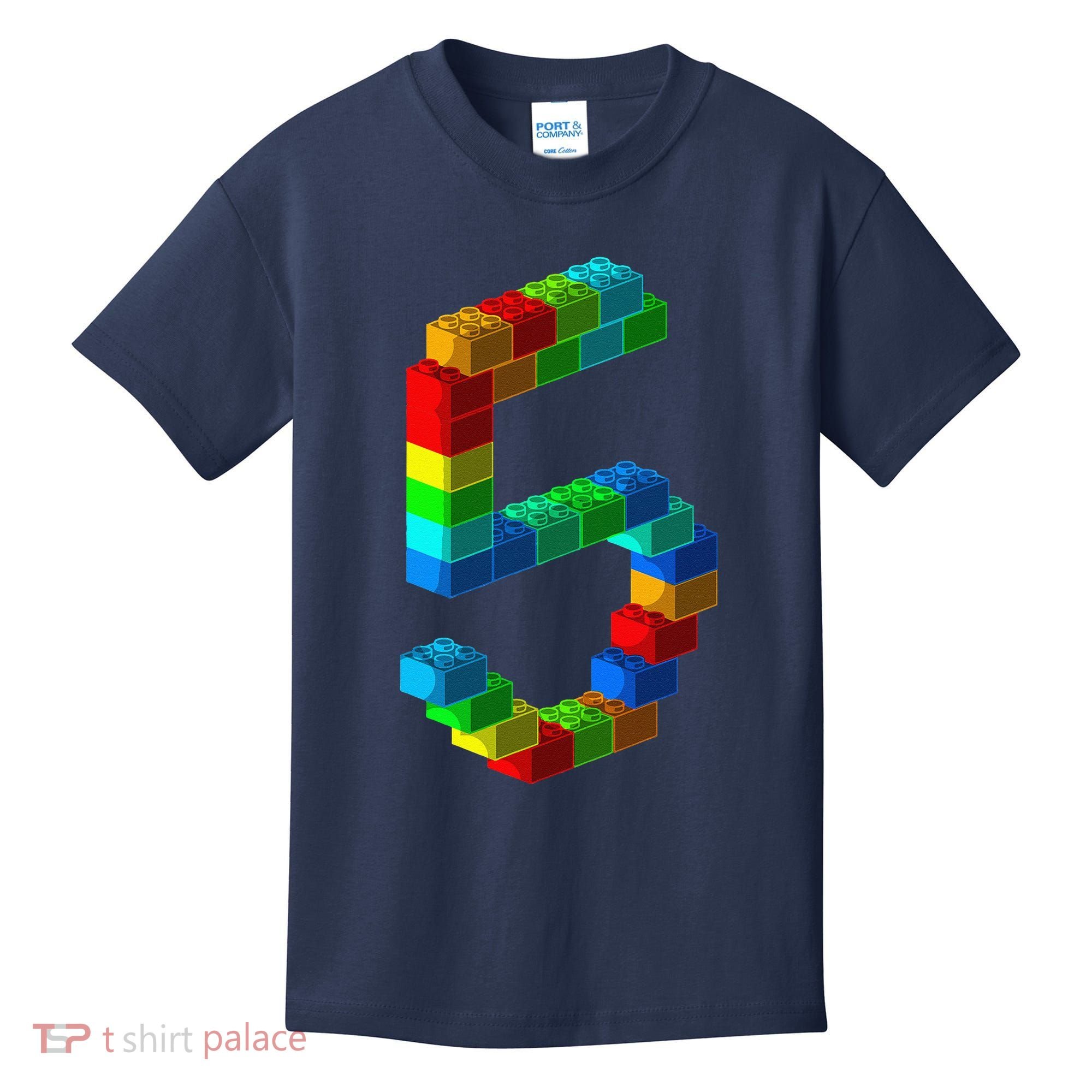 Cute Block Building 5th Birthday Gift 5 Years Old Boy Girl Kids T-Shirt