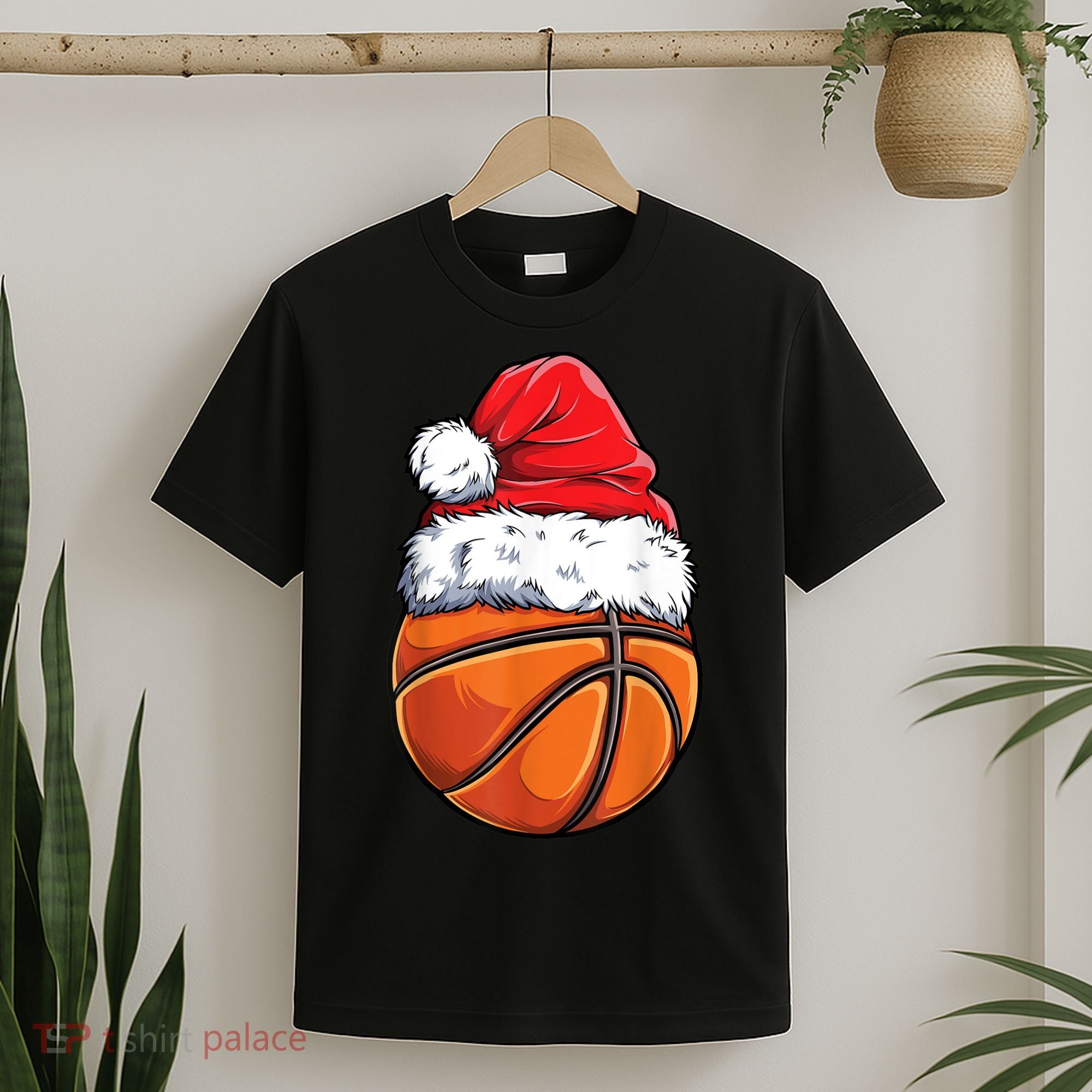 Christmas Basketball Ball Santa Hat Xmas Boys Men Sport TShirt T-Shirt