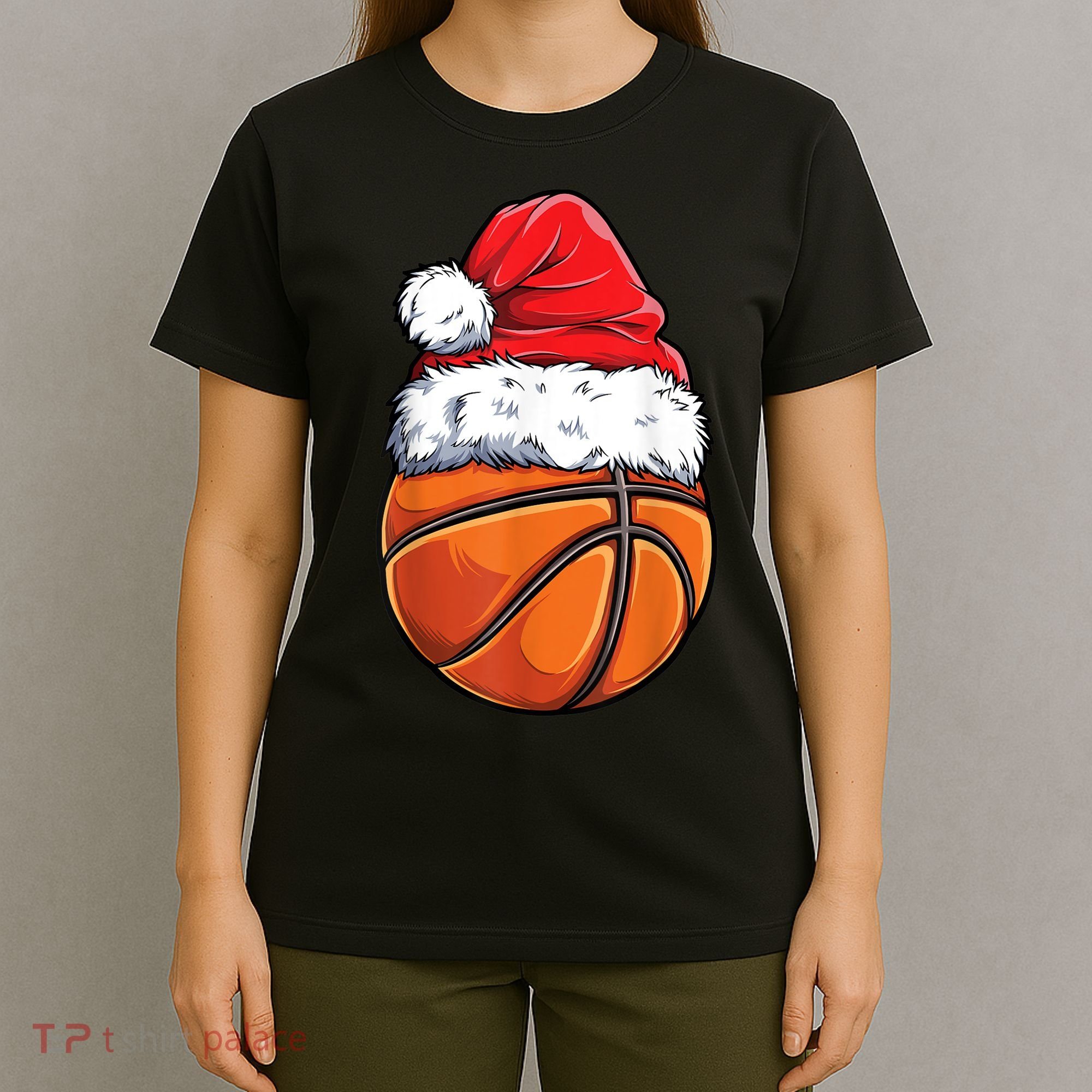 Christmas Basketball Ball Santa Hat Xmas Boys Men Sport TShirt T-Shirt
