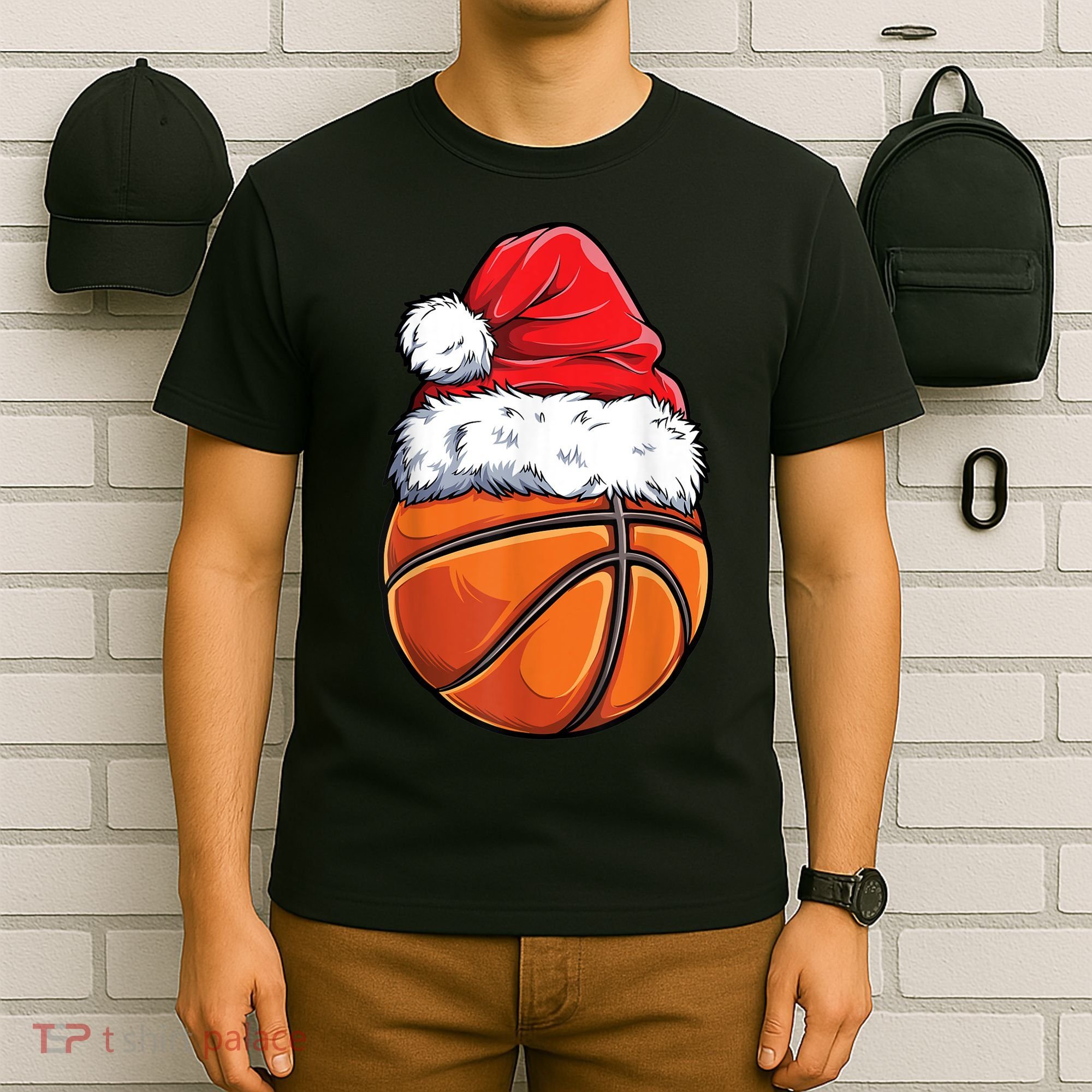 Christmas Basketball Ball Santa Hat Xmas Boys Men Sport TShirt T-Shirt