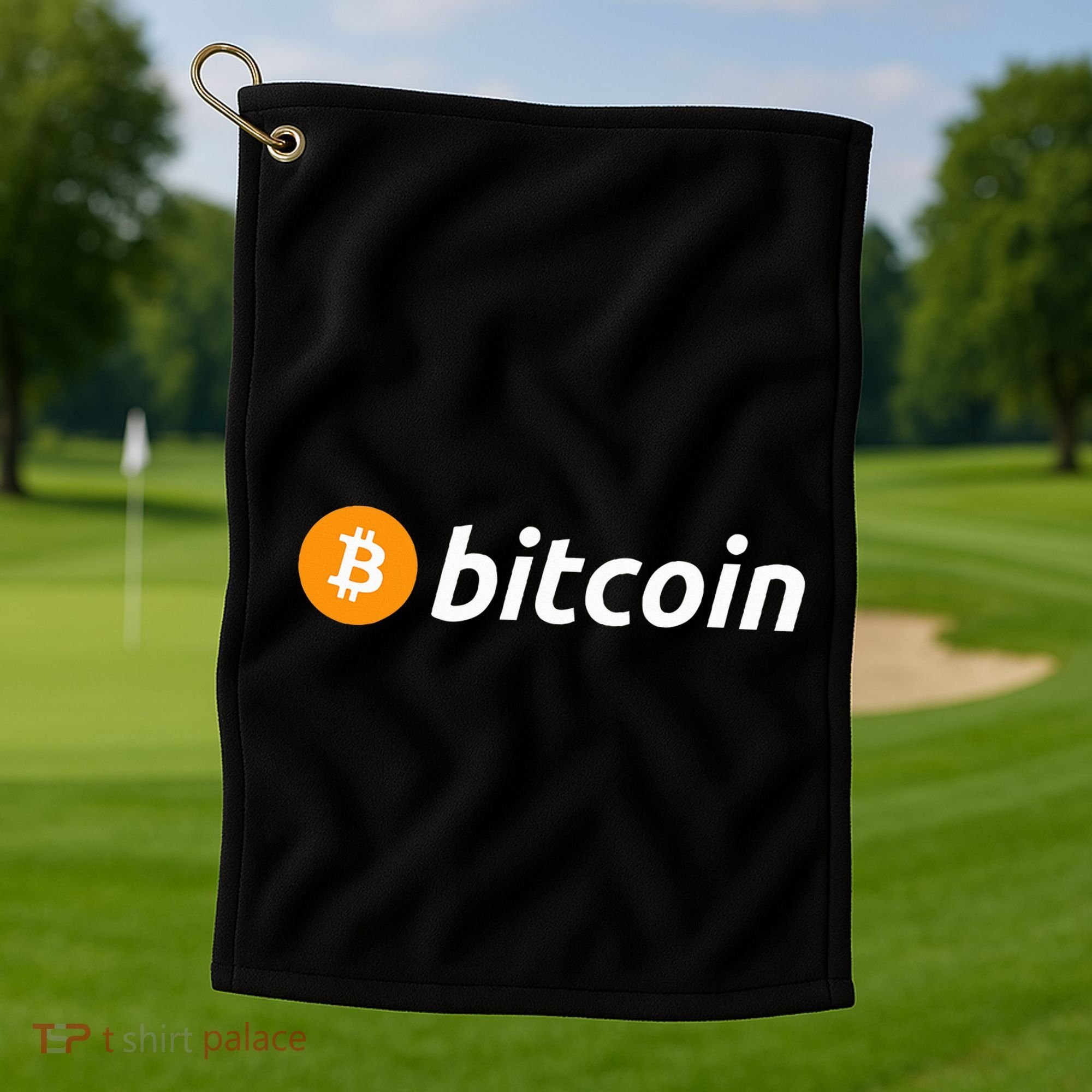 Cryptocurrency Blockchain Bitcoin Logo Crypto Bitcoin Orange Golf Towel