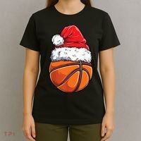 Christmas Basketball Ball Santa Hat Xmas Boys Sport T-Shirt thumb 4