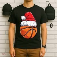 Christmas Basketball Ball Santa Hat Xmas Boys Sport T-Shirt thumb 6