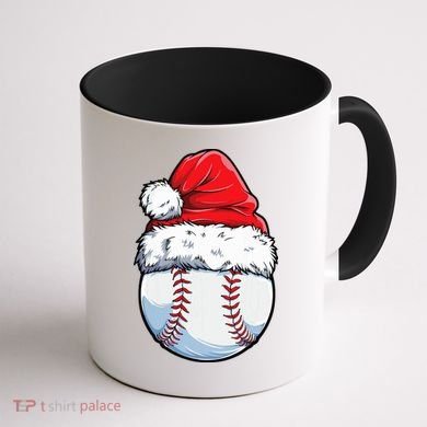 Christmas Baseball Ball Santa Hat Xmas Boys Coffee Mug back