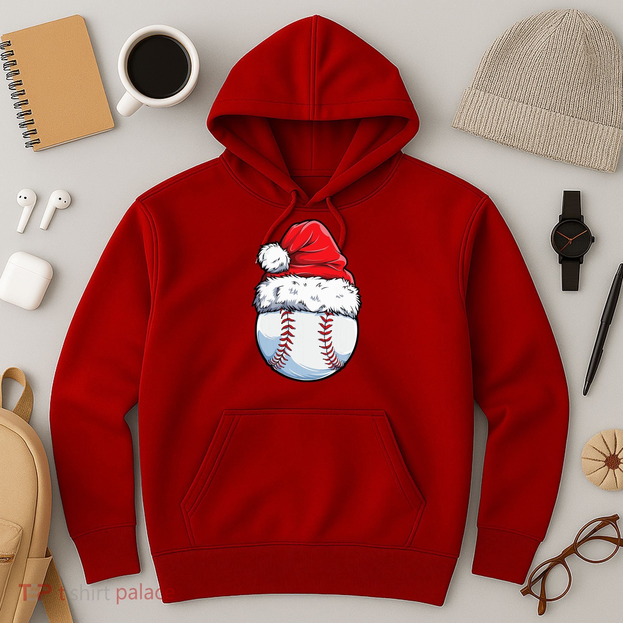Christmas Baseball Ball Santa Hat Xmas Boys Hoodie