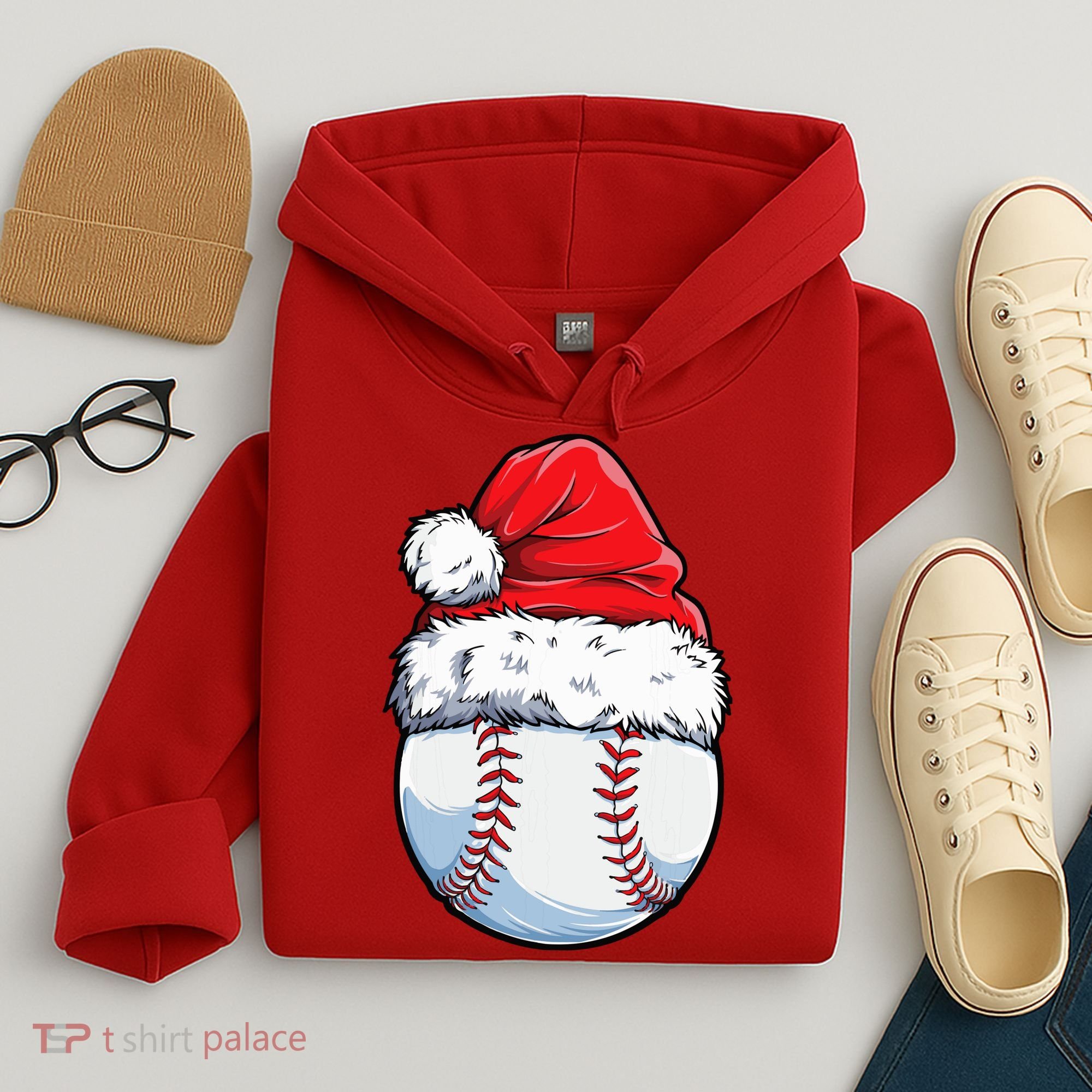 Christmas Baseball Ball Santa Hat Xmas Boys Hoodie