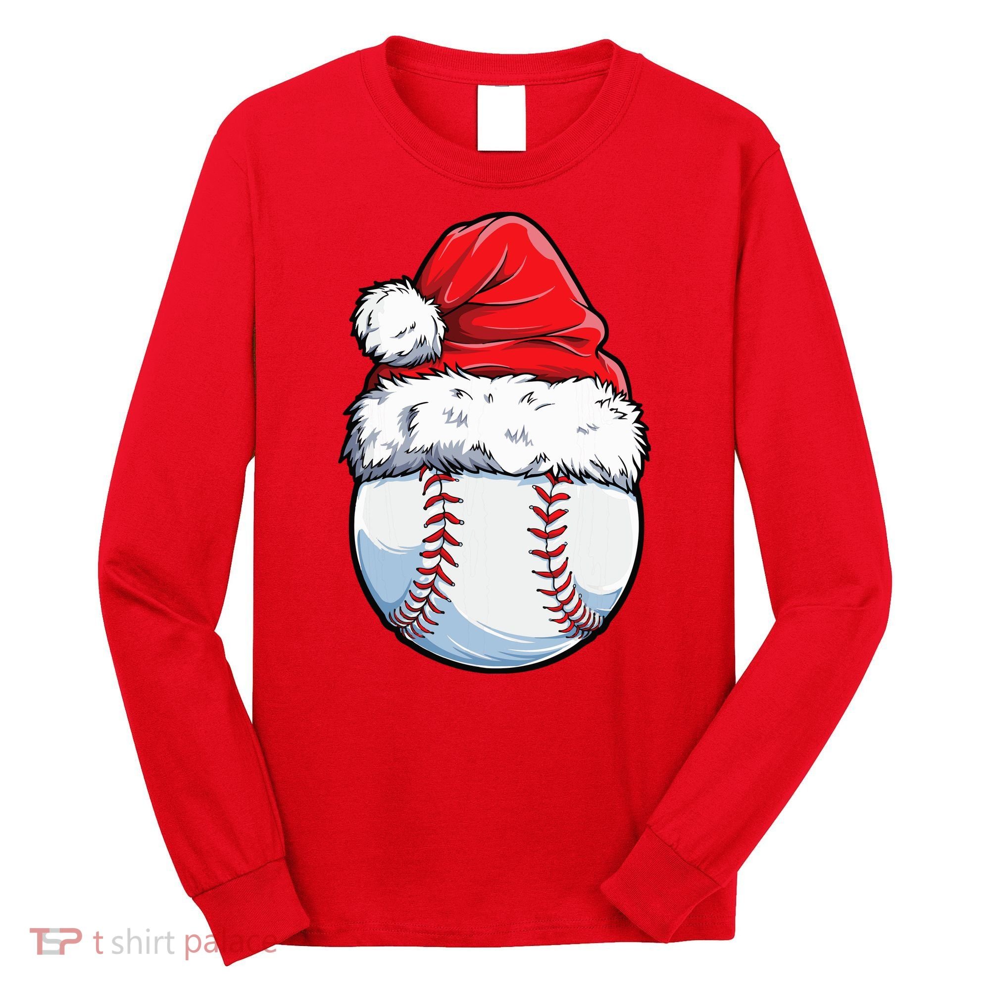 Christmas Baseball Ball Santa Hat Xmas Boys Long Sleeve Shirt