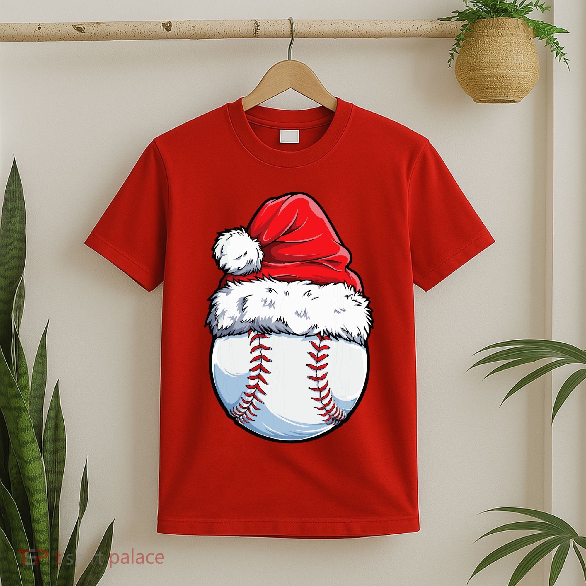 Christmas Baseball Ball Santa Hat Xmas Boys T-Shirt
