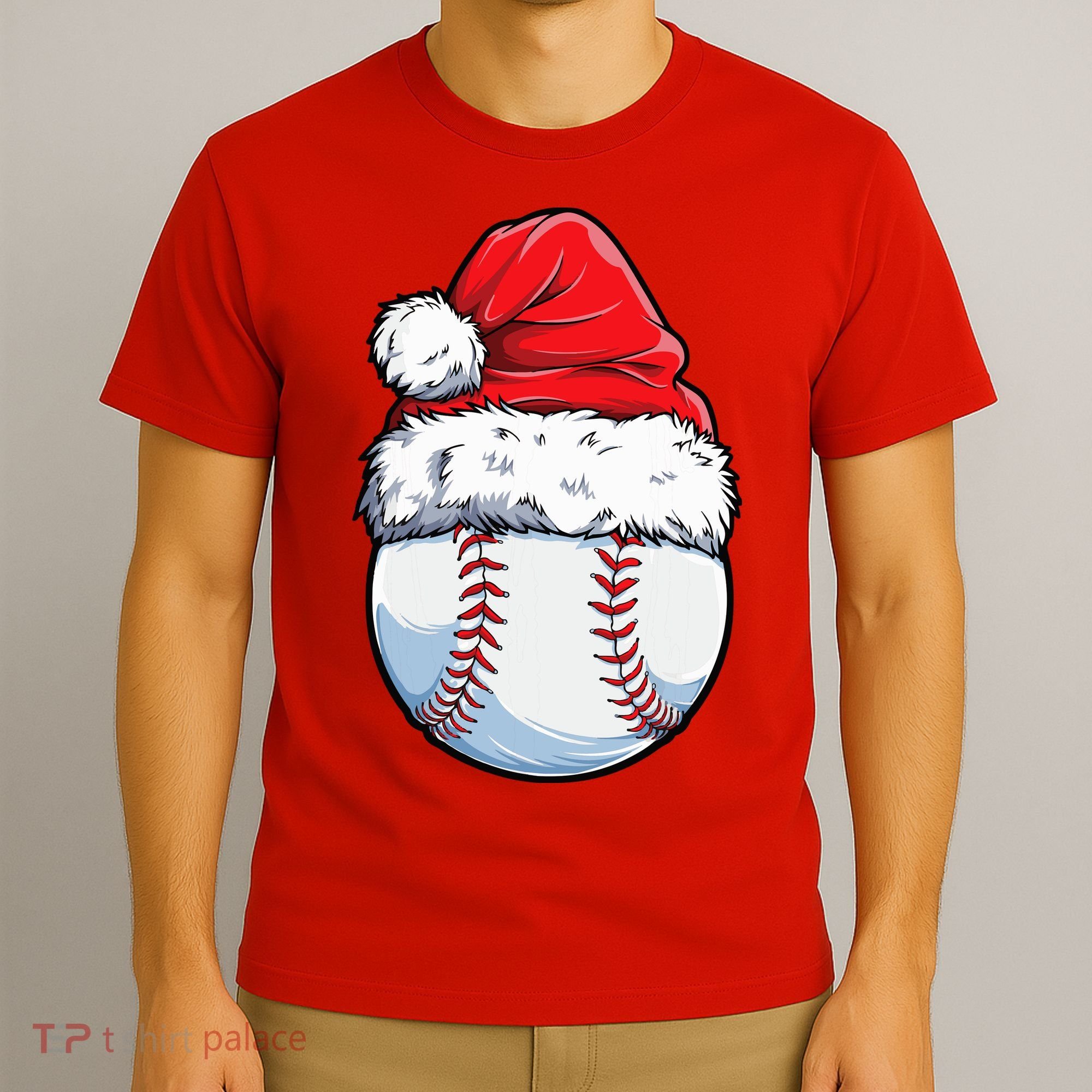 Christmas Baseball Ball Santa Hat Xmas Boys T-Shirt