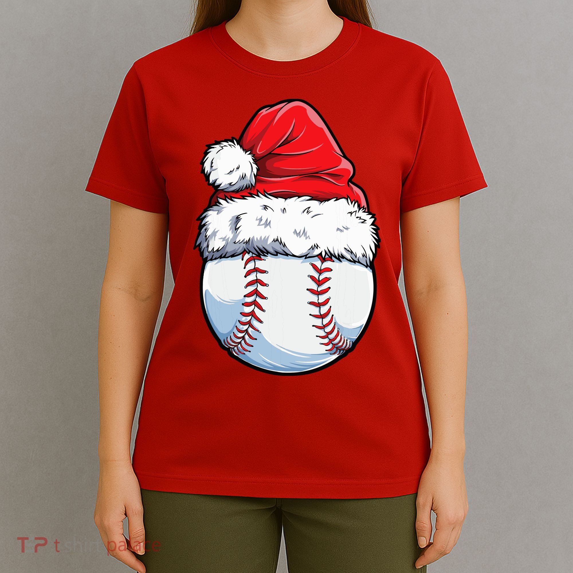 Christmas Baseball Ball Santa Hat Xmas Boys T-Shirt