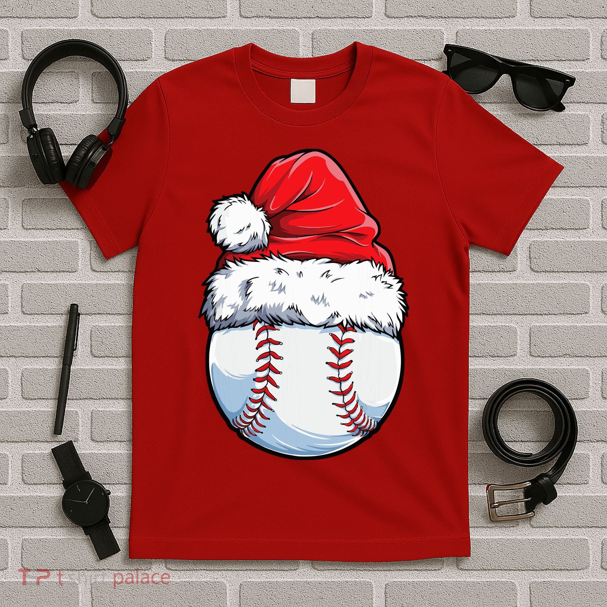 Christmas Baseball Ball Santa Hat Xmas Boys T-Shirt