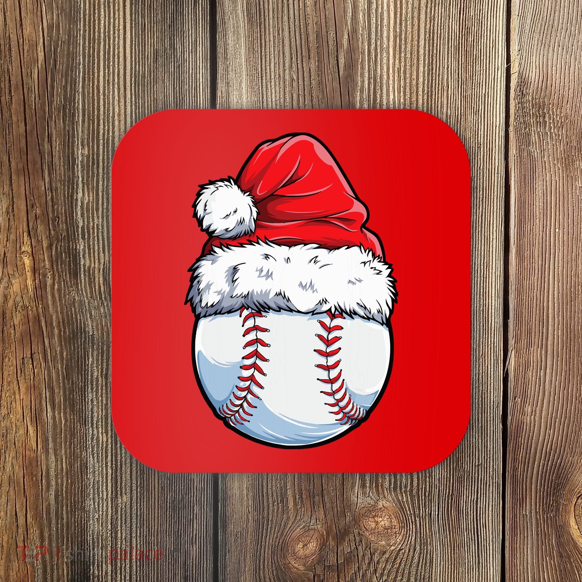 Christmas Baseball Ball Santa Hat Xmas Boys Coaster