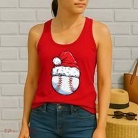 Christmas Baseball Ball Santa Hat Xmas Boys Women's Tank Top thumb 2