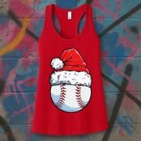 Christmas Baseball Ball Santa Hat Xmas Boys Women's Tank Top thumb 3