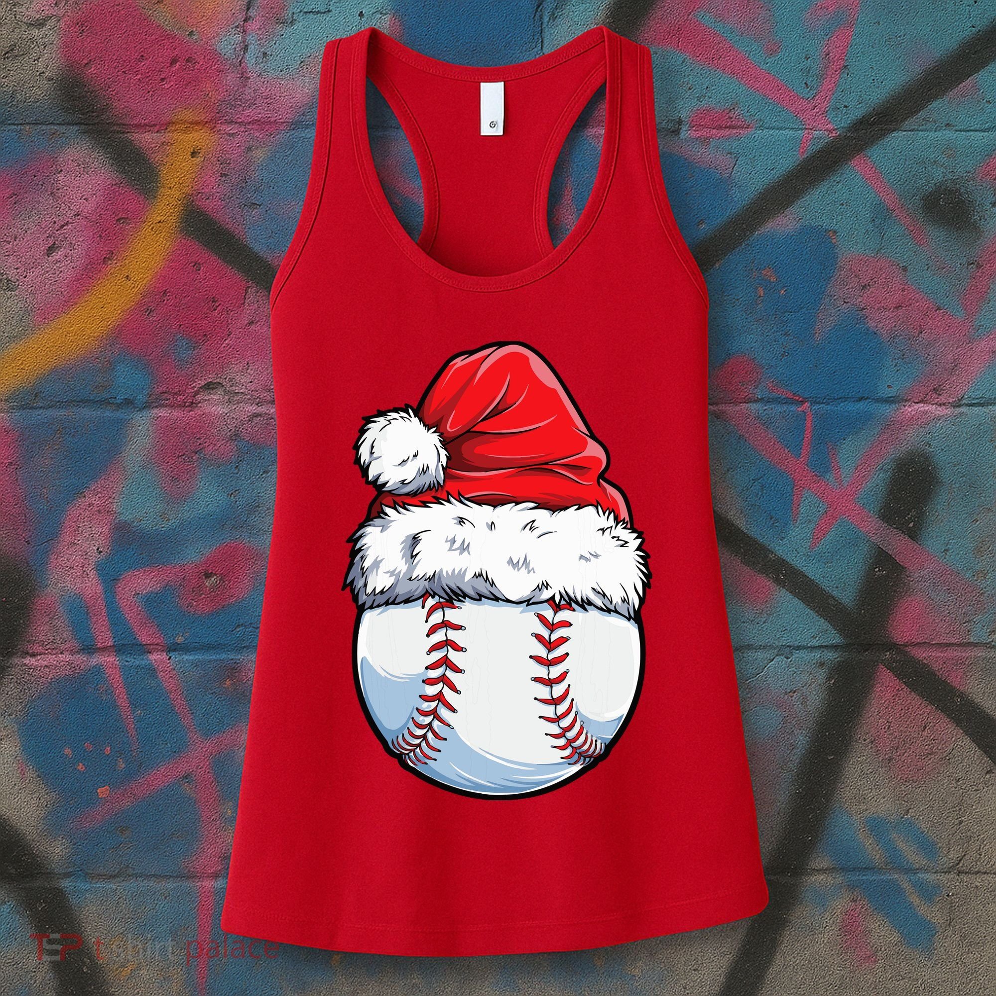 Christmas Baseball Ball Santa Hat Xmas Boys Women's Tank Top