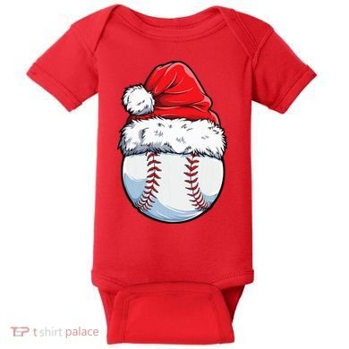 Christmas Baseball Ball Santa Hat Xmas Boys Baby Bodysuit