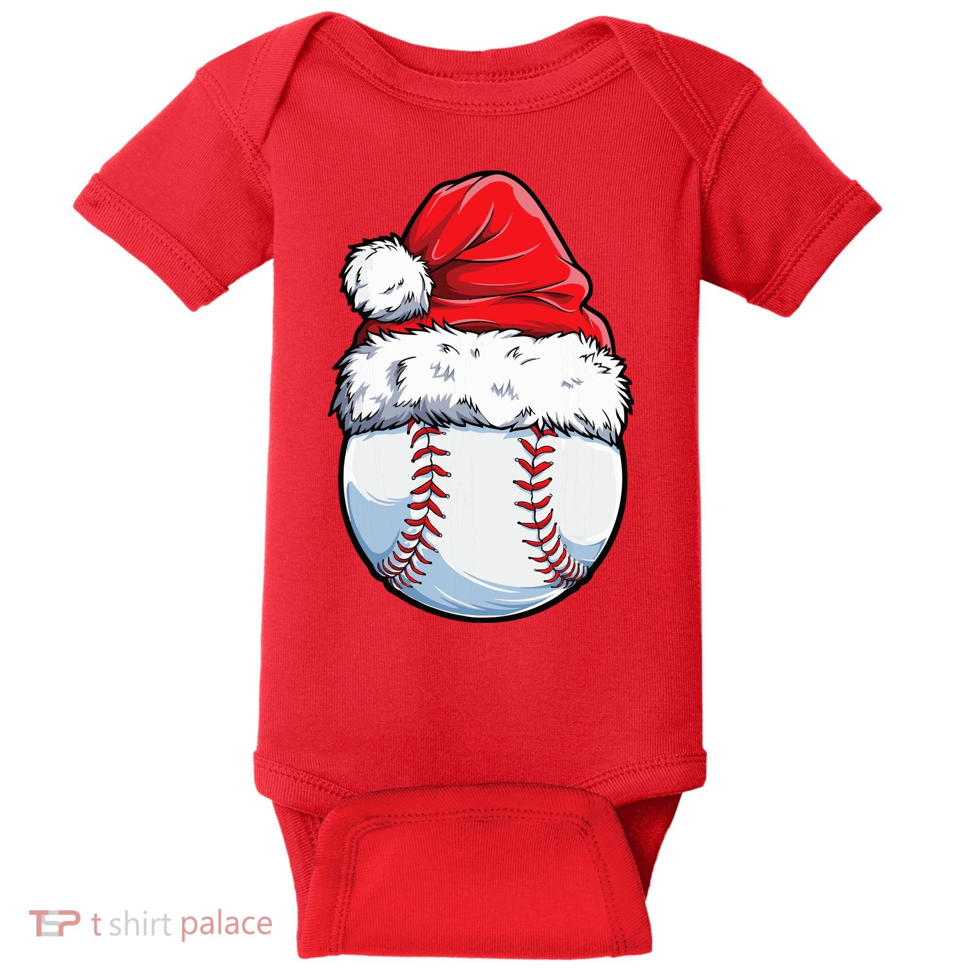 Christmas Baseball Ball Santa Hat Xmas Boys Baby Bodysuit