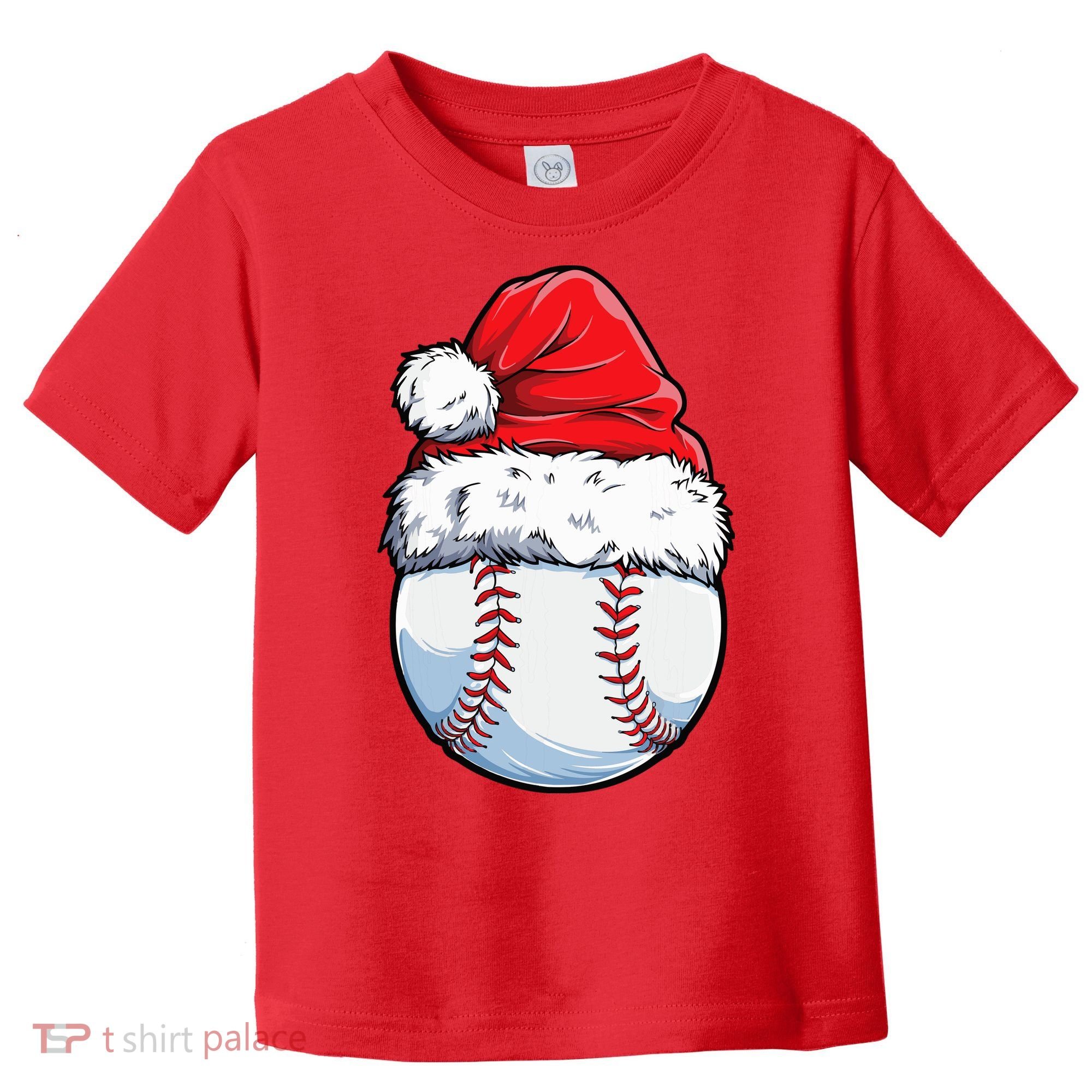 Christmas Baseball Ball Santa Hat Xmas Boys Toddler T-Shirt