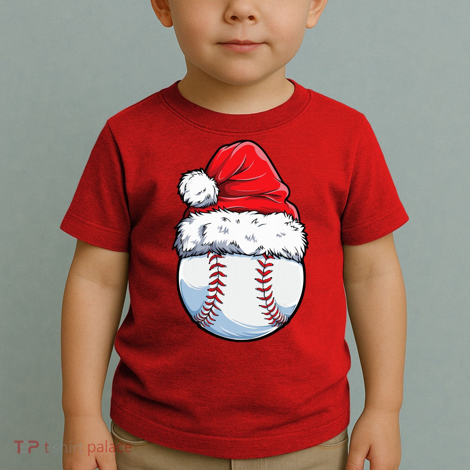 Christmas Baseball Ball Santa Hat Xmas Boys Toddler T-Shirt