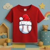 Christmas Baseball Ball Santa Hat Xmas Boys Toddler T-Shirt thumb 3