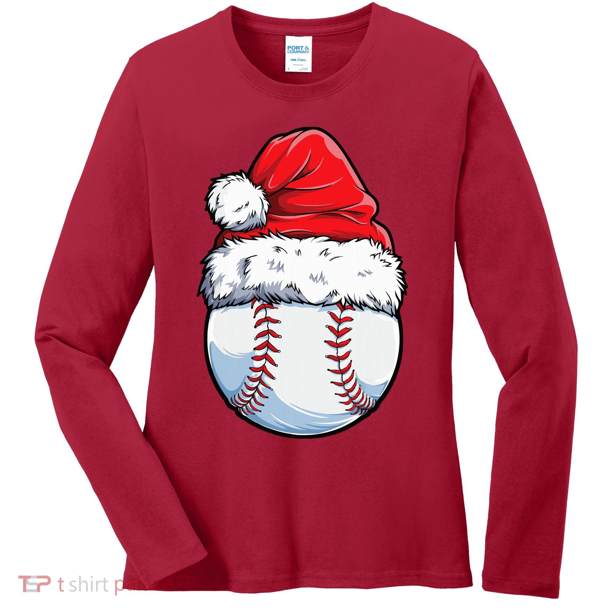 Christmas Baseball Ball Santa Hat Xmas Boys Women's Long Sleeve Shirt