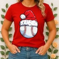 Christmas Baseball Ball Santa Hat Xmas Boys Women's T-Shirt thumb 2