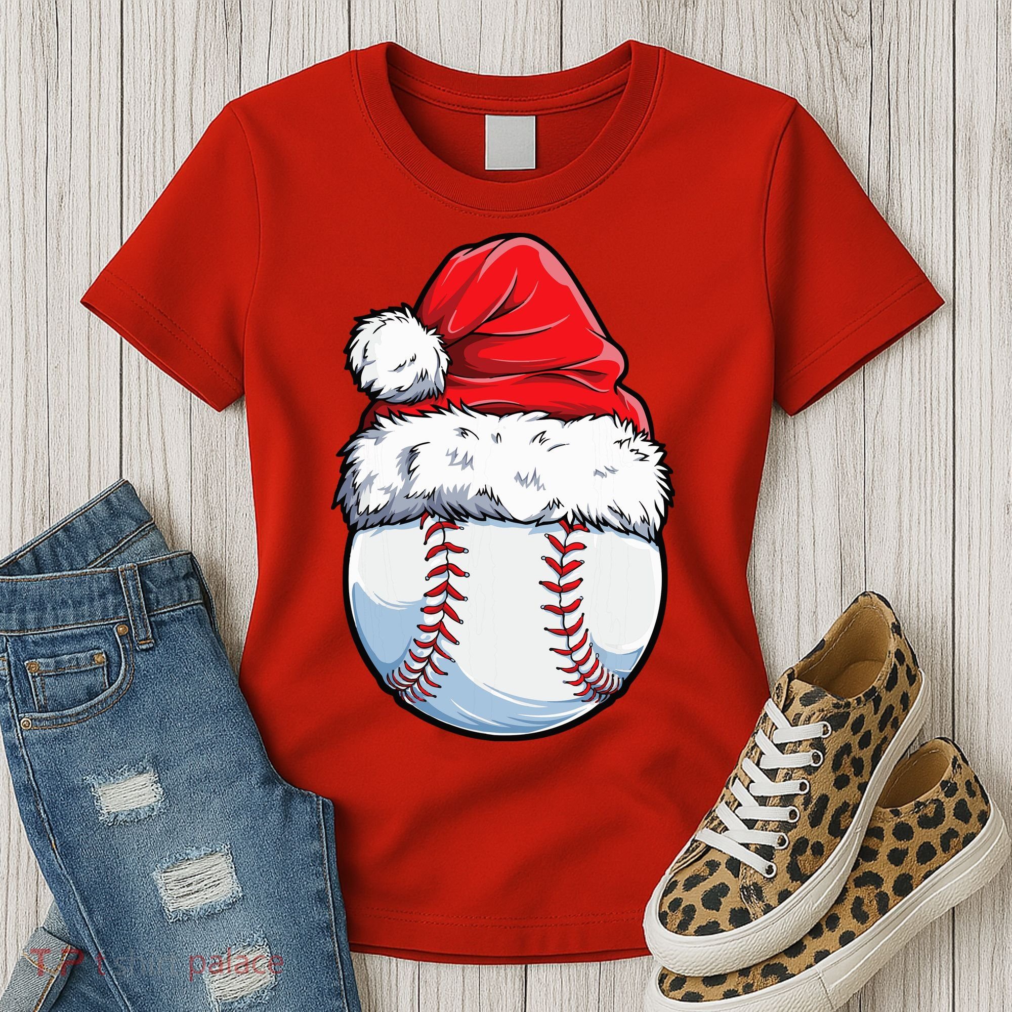 Christmas Baseball Ball Santa Hat Xmas Boys Women's T-Shirt