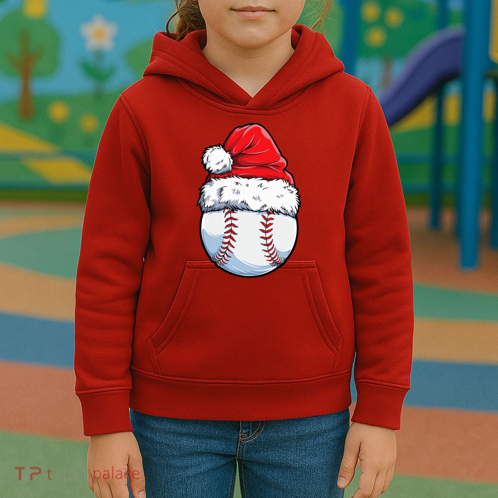 Christmas Baseball Ball Santa Hat Xmas Boys Kids Hoodie