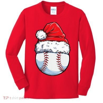 Christmas Baseball Ball Santa Hat Xmas Boys Kids Long Sleeve Shirt