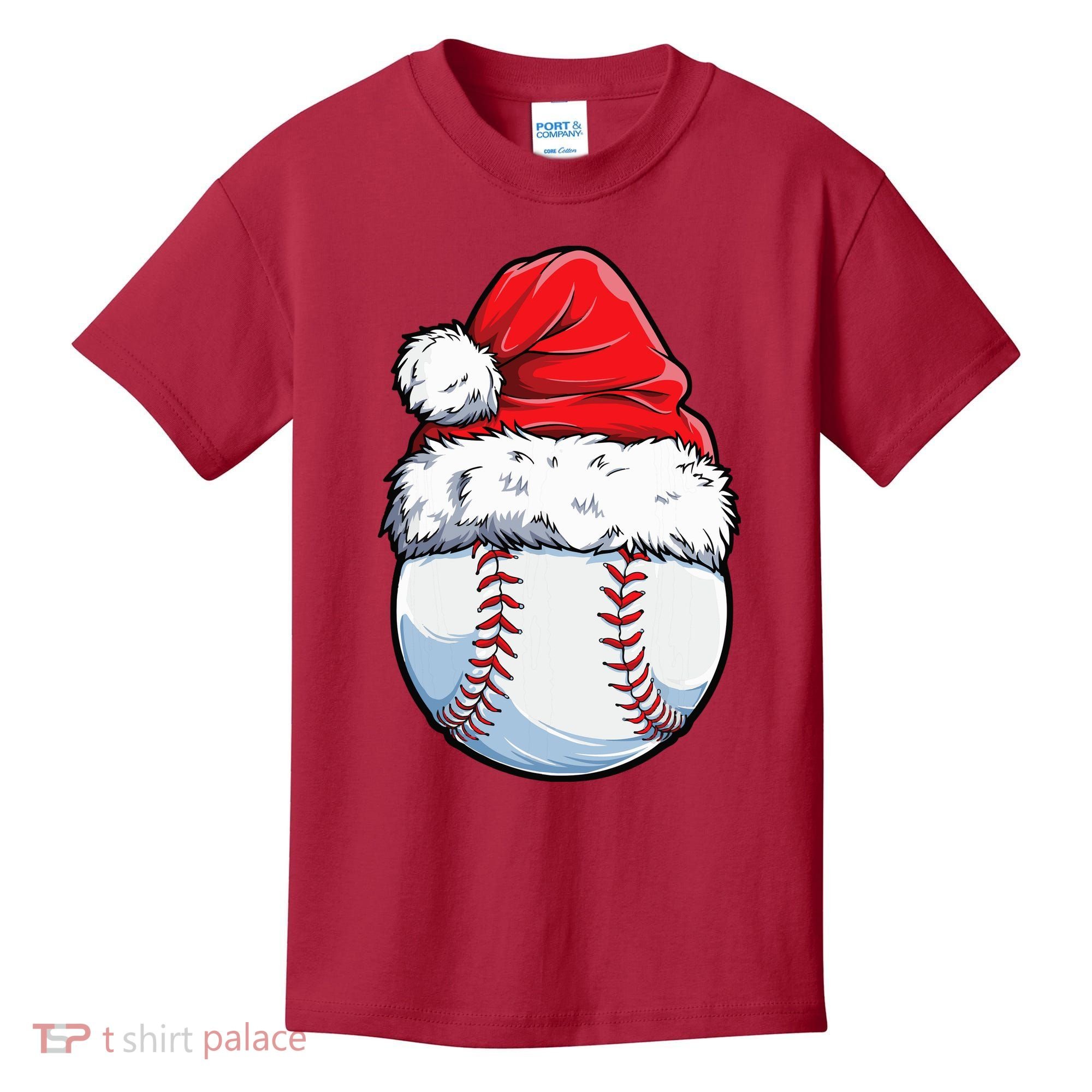 Christmas Baseball Ball Santa Hat Xmas Boys Kids T-Shirt