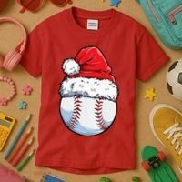 Christmas Baseball Ball Santa Hat Xmas Boys Kids T-Shirt thumb 3