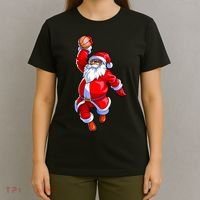 Christmas Basketball Black African American Santa T-Shirt thumb 4