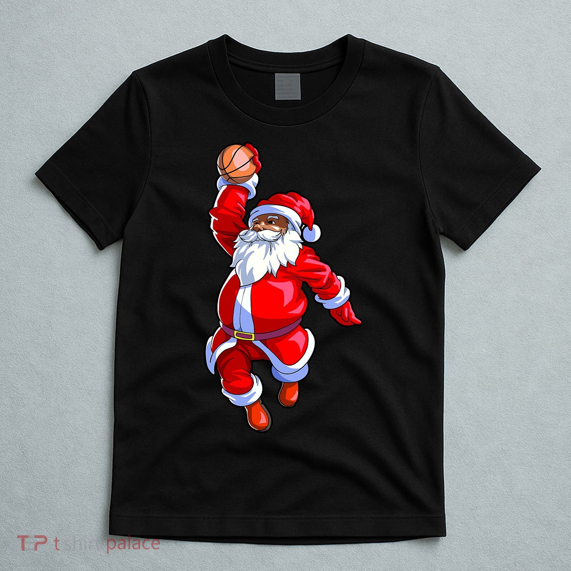 Christmas Basketball Black African American Santa T-Shirt