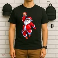 Christmas Basketball Black African American Santa T-Shirt thumb 6