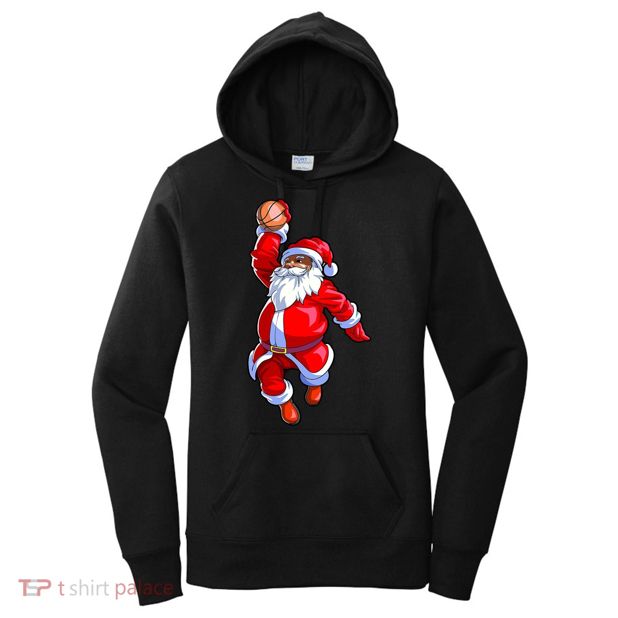 Christmas Basketball Black African American Santa Women's Hoodie
