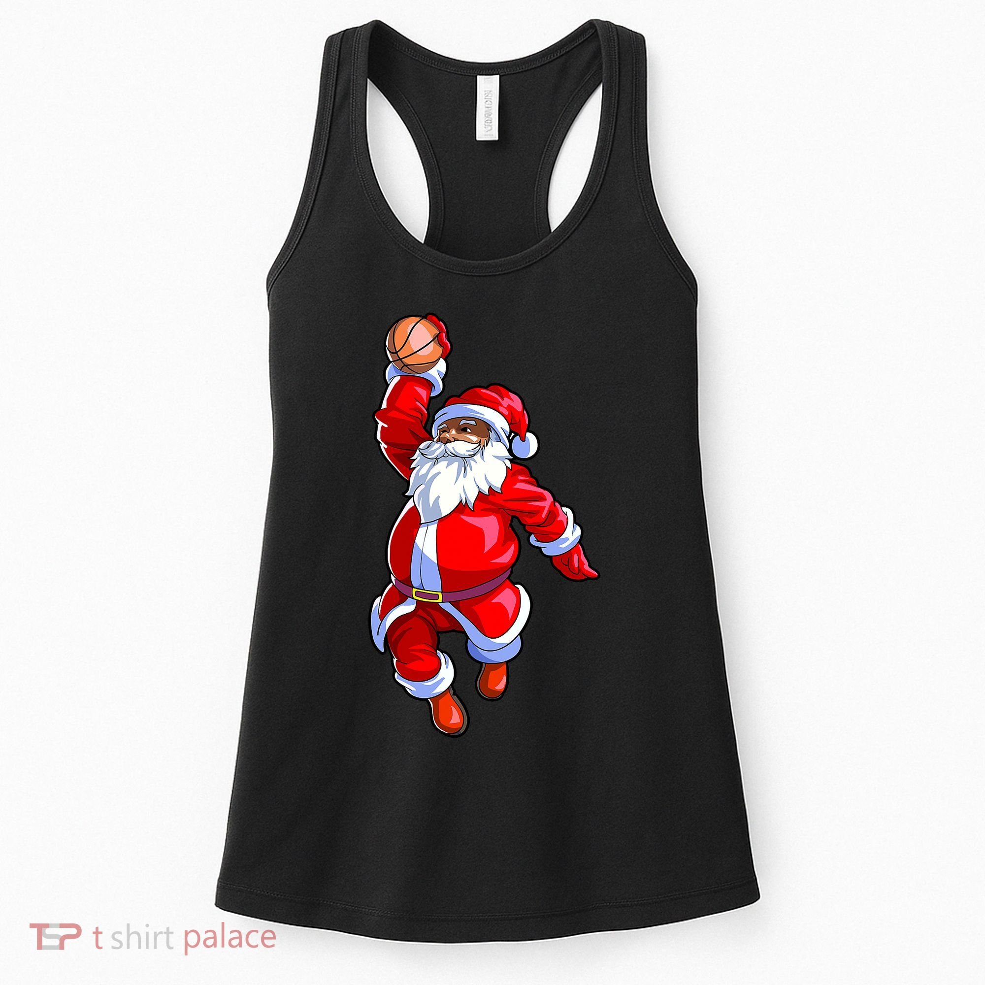 Christmas Basketball Black African American Santa Women's Tank Top