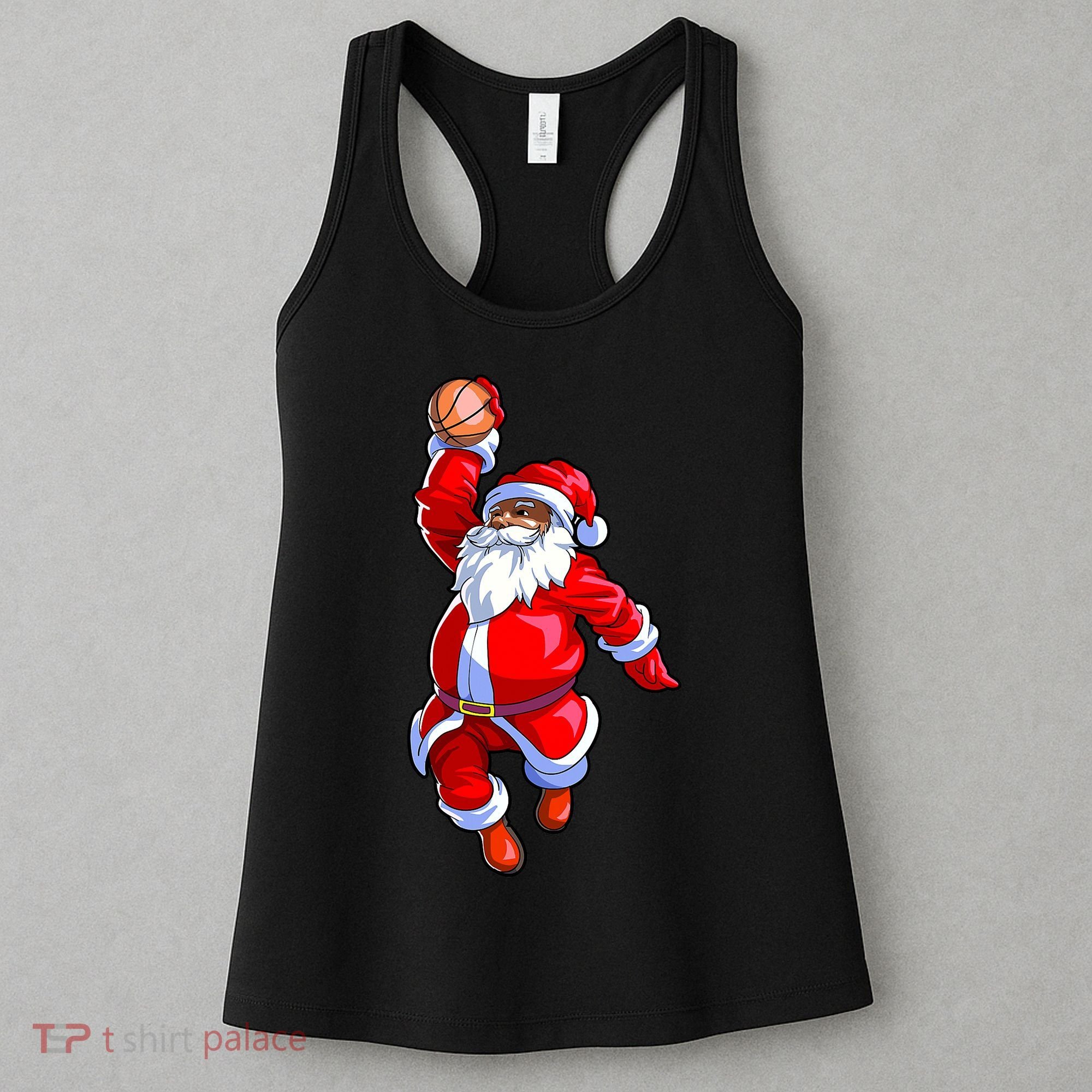 Christmas Basketball Black African American Santa Women's Tank Top